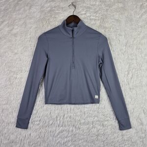 Vuori Womens Lux Rib Half Zip Pullover Crop Sweatshirt Blue Size S Athleisure